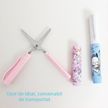 Cartoon drăguț în stil japonez, cu trei ochi — Cinnamoroll, Pudding Dog și Kuromi — foarfecă portabilă în formă de stilou pentru elevi, acasă și la birou