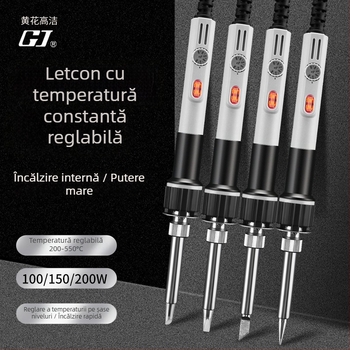 Yellow Flower fier de lipit electric puternic cu temperatură reglabilă, pistol de sudură și vârfuri interschimbabile: vârf ascuțit, vârf plat și vârf în unghi — 100W/150W/200W