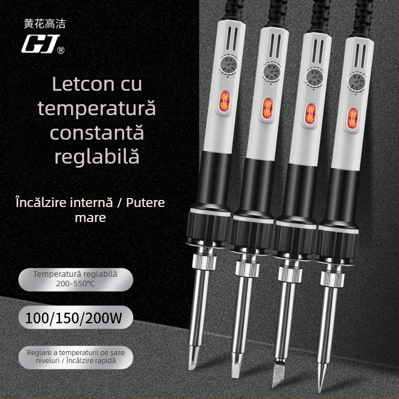 Yellow Flower fier de lipit electric puternic cu temperatură reglabilă, pistol de sudură și vârfuri interschimbabile: vârf ascuțit, vârf plat și vârf în unghi — 100W/150W/200W