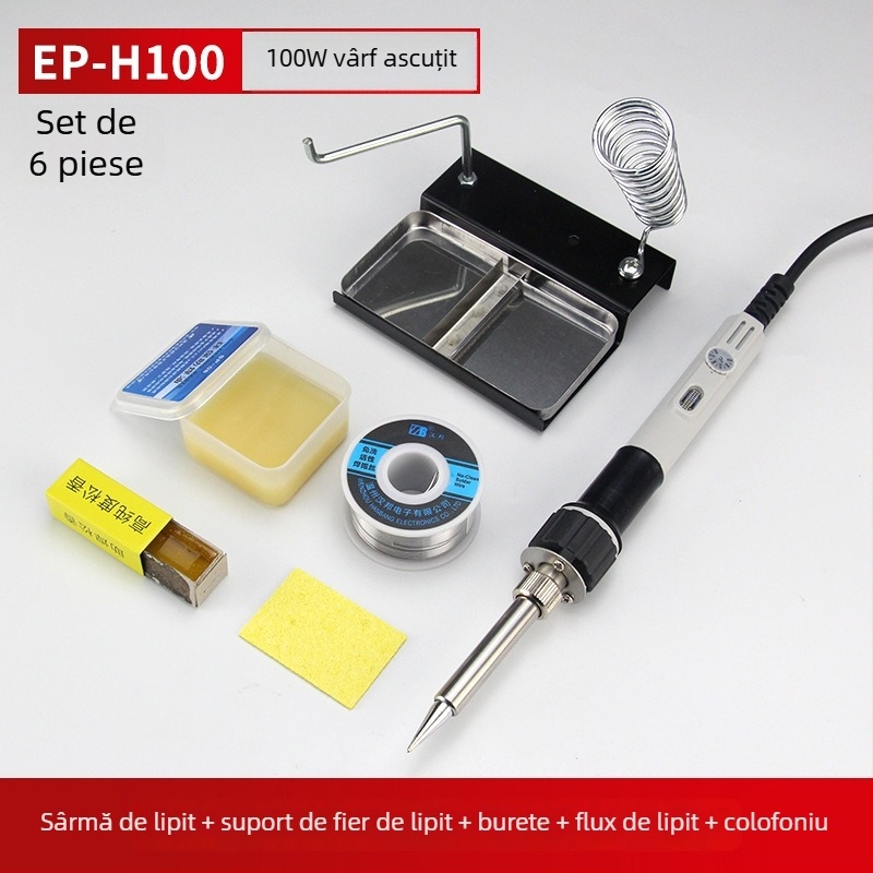 Yellow Flower fier de lipit electric puternic cu temperatură reglabilă, pistol de sudură și vârfuri interschimbabile: vârf ascuțit, vârf plat și vârf în unghi — 100W/150W/200W