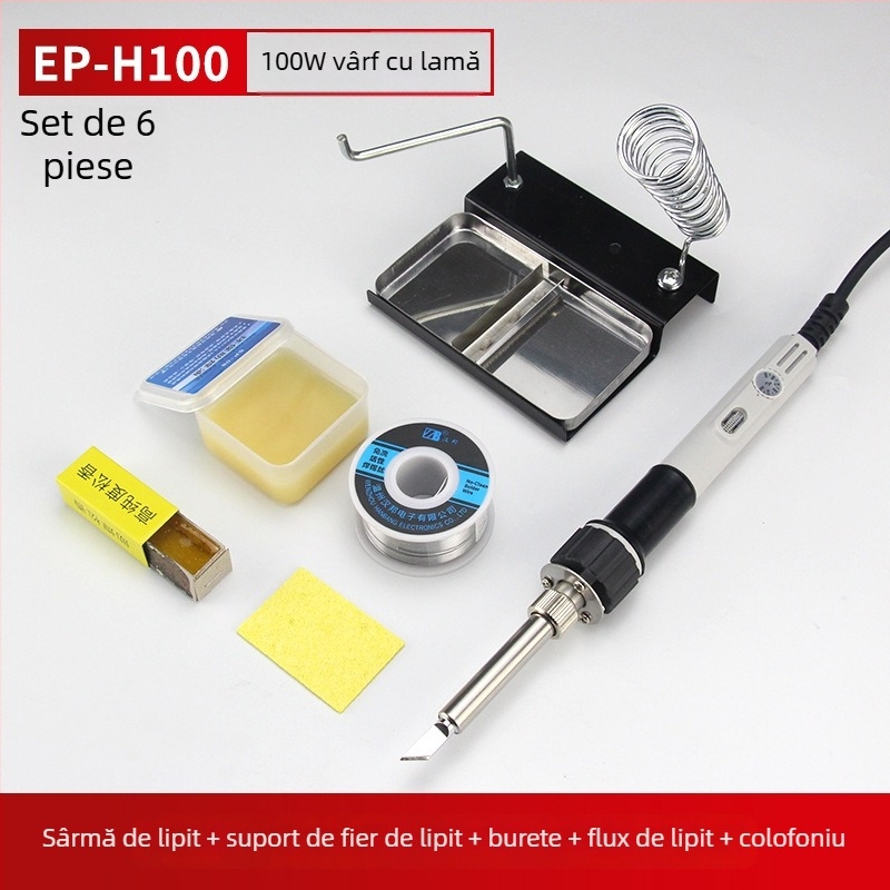 Yellow Flower fier de lipit electric puternic cu temperatură reglabilă, pistol de sudură și vârfuri interschimbabile: vârf ascuțit, vârf plat și vârf în unghi — 100W/150W/200W