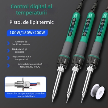 Fier de lipit cu afișaj digital, putere înaltă, temperatură reglabilă, durată lungă de viață, 100–200 W, vârfuri cu lamă și în formă de copită, pistol de lipit de nivel industrial