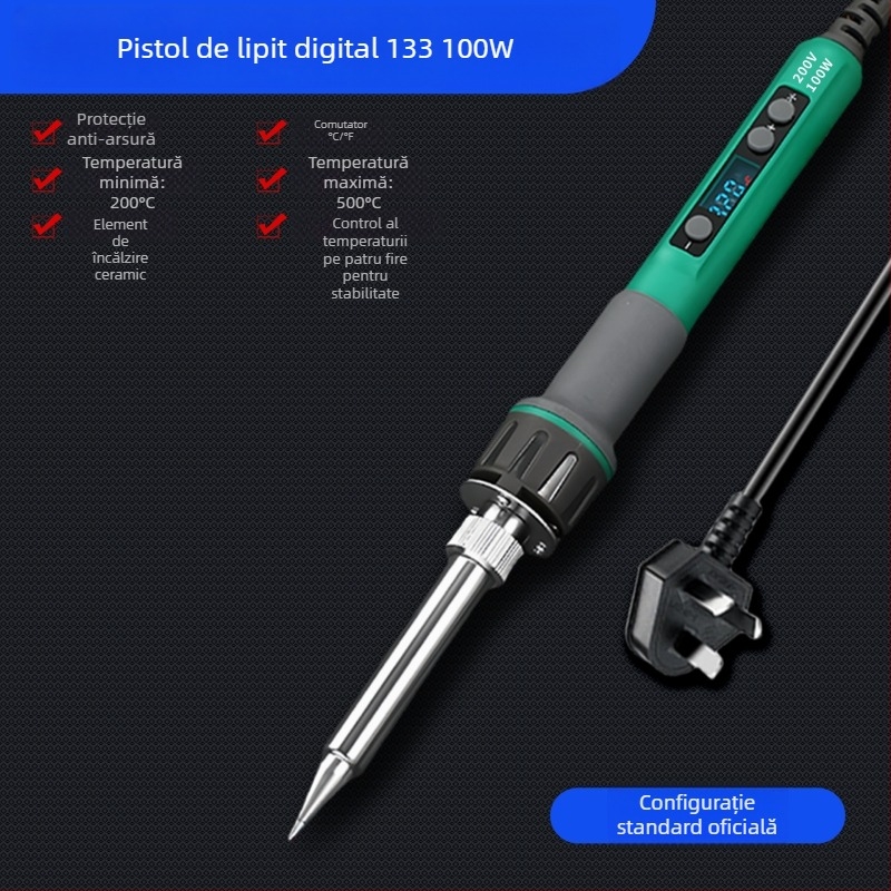 Fier de lipit cu afișaj digital, putere înaltă, temperatură reglabilă, durată lungă de viață, 100–200 W, vârfuri cu lamă și în formă de copită, pistol de lipit de nivel industrial