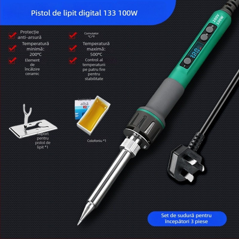 Fier de lipit cu afișaj digital, putere înaltă, temperatură reglabilă, durată lungă de viață, 100–200 W, vârfuri cu lamă și în formă de copită, pistol de lipit de nivel industrial