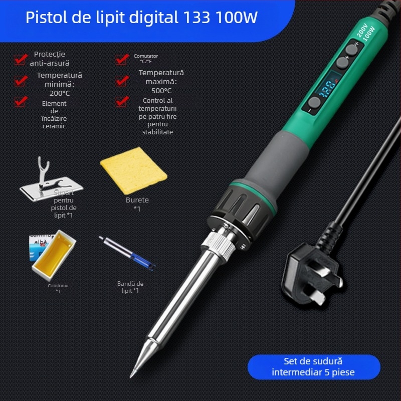 Fier de lipit cu afișaj digital, putere înaltă, temperatură reglabilă, durată lungă de viață, 100–200 W, vârfuri cu lamă și în formă de copită, pistol de lipit de nivel industrial