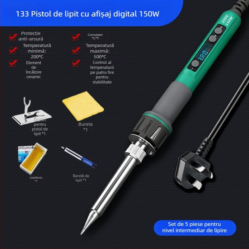 Fier de lipit cu afișaj digital, putere înaltă, temperatură reglabilă, durată lungă de viață, 100–200 W, vârfuri cu lamă și în formă de copită, pistol de lipit de nivel industrial