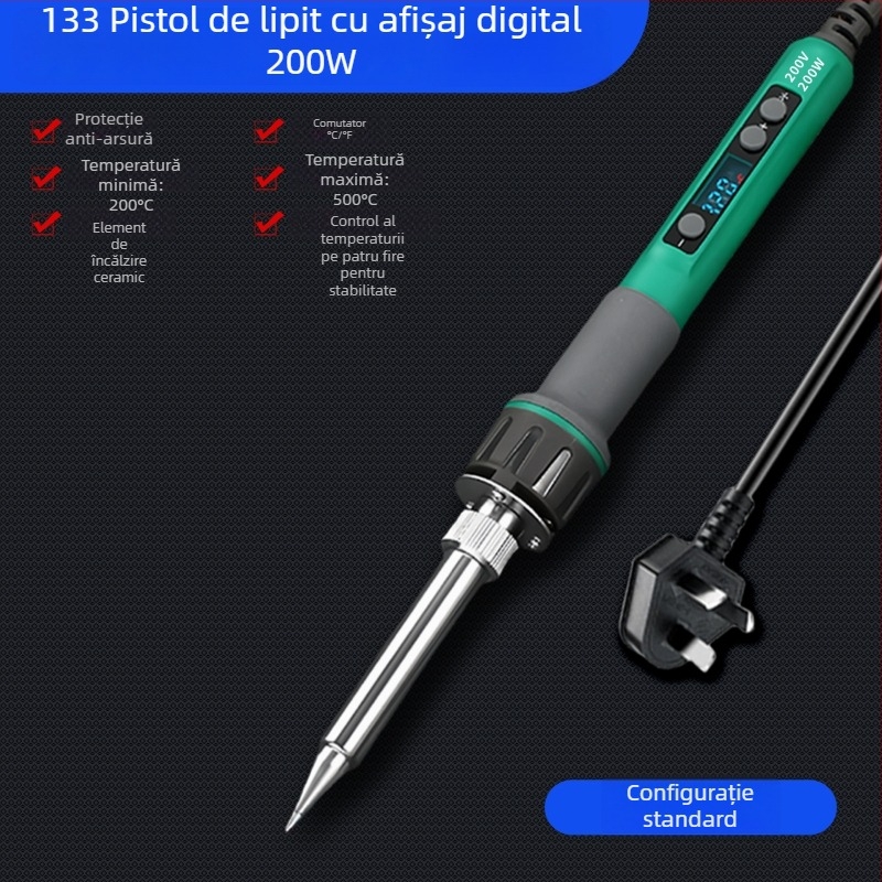 Fier de lipit cu afișaj digital, putere înaltă, temperatură reglabilă, durată lungă de viață, 100–200 W, vârfuri cu lamă și în formă de copită, pistol de lipit de nivel industrial