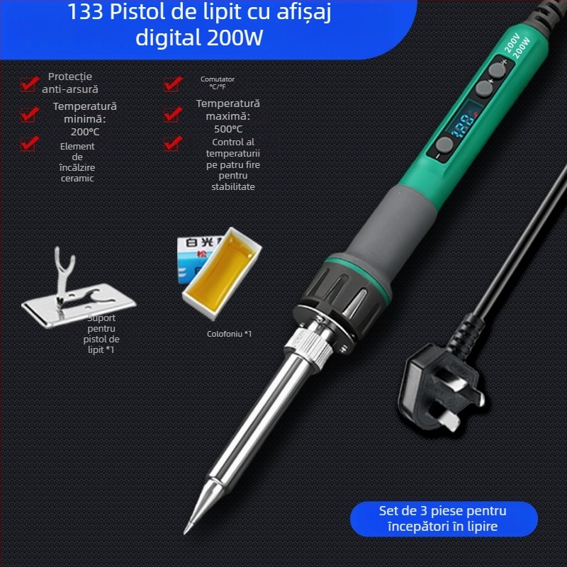 Fier de lipit cu afișaj digital, putere înaltă, temperatură reglabilă, durată lungă de viață, 100–200 W, vârfuri cu lamă și în formă de copită, pistol de lipit de nivel industrial