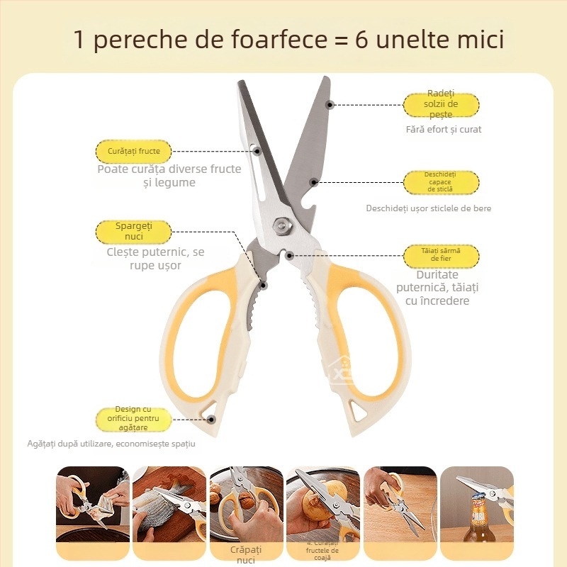 Foarfece de bucătărie pentru oase, oțel inoxidabil, multifuncționale, pentru uz casnic, tăierea oaselor de pui și pește, foarfece pentru grătar