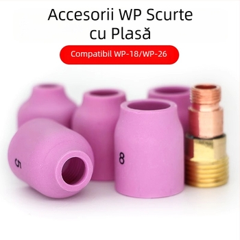 Accesorii pentru pistolul de sudură cu argon WP-17/18/26: deflector scurt și duză porțelan cu ecran din plasă