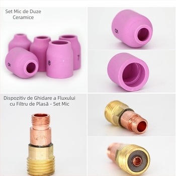 Accesorii pentru pistolul de sudură cu argon WP-17/18/26: deflector scurt și duză porțelan cu ecran din plasă