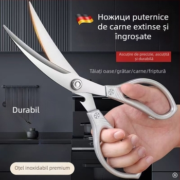 Foarfece de bucătărie din oțel inoxidabil – robuste pentru oase de pui, potrivite pentru grătar, pentru carne crudă și gătită, foarfece multifuncționale pentru steak