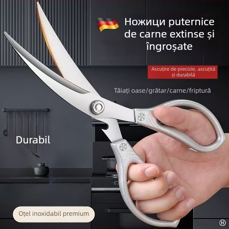 Foarfece de bucătărie din oțel inoxidabil – robuste pentru oase de pui, potrivite pentru grătar, pentru carne crudă și gătită, foarfece multifuncționale pentru steak
