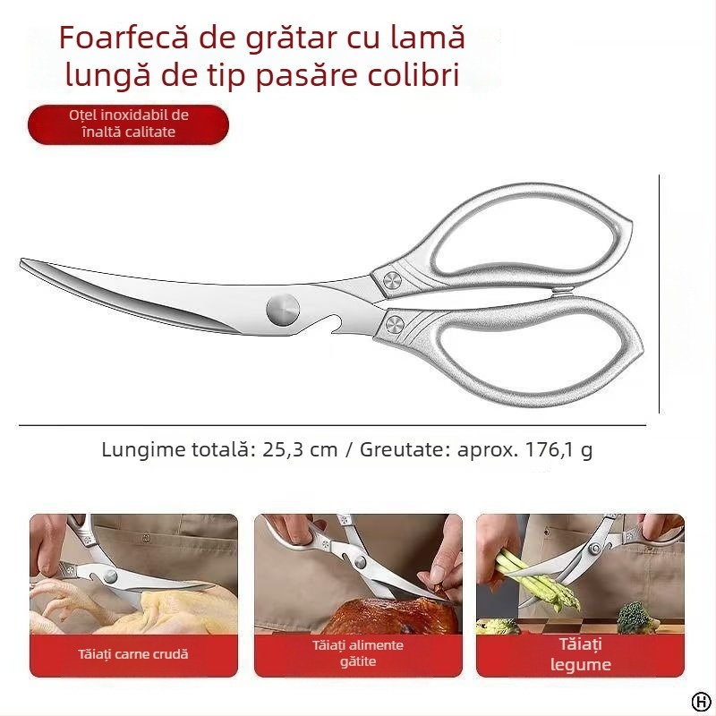 Foarfece de bucătărie din oțel inoxidabil – robuste pentru oase de pui, potrivite pentru grătar, pentru carne crudă și gătită, foarfece multifuncționale pentru steak