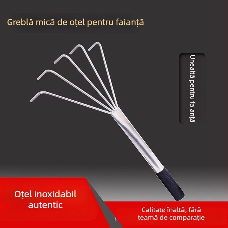 Greblă plată din oțel inoxidabil pentru montajul plăcililor și pardoselilor, mică și robustă