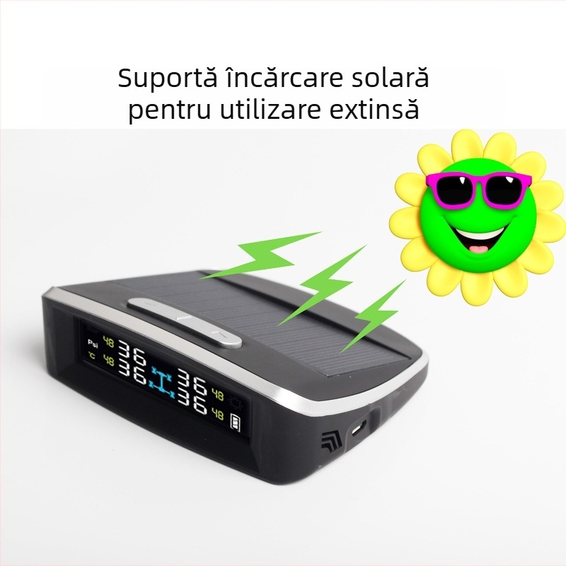 Monitor solar pentru presiunea pneurilor la mașină, cu TPMS încorporat, compatibil universal, monitorizare în timp real