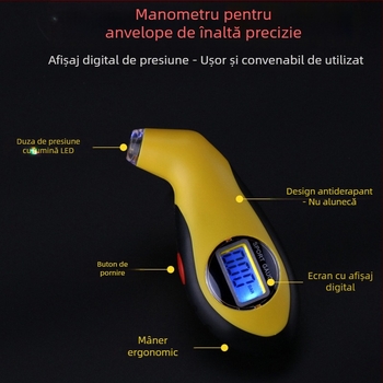 Manometru pentru pneuri auto, stil pistol, cu afișaj digital de înaltă precizie