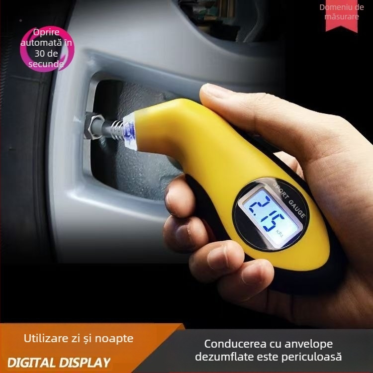 Manometru pentru pneuri auto, stil pistol, cu afișaj digital de înaltă precizie