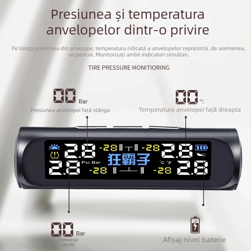 TY01 Monitor TPMS Solar Wireless cu senzor intern și extern, precizie înaltă