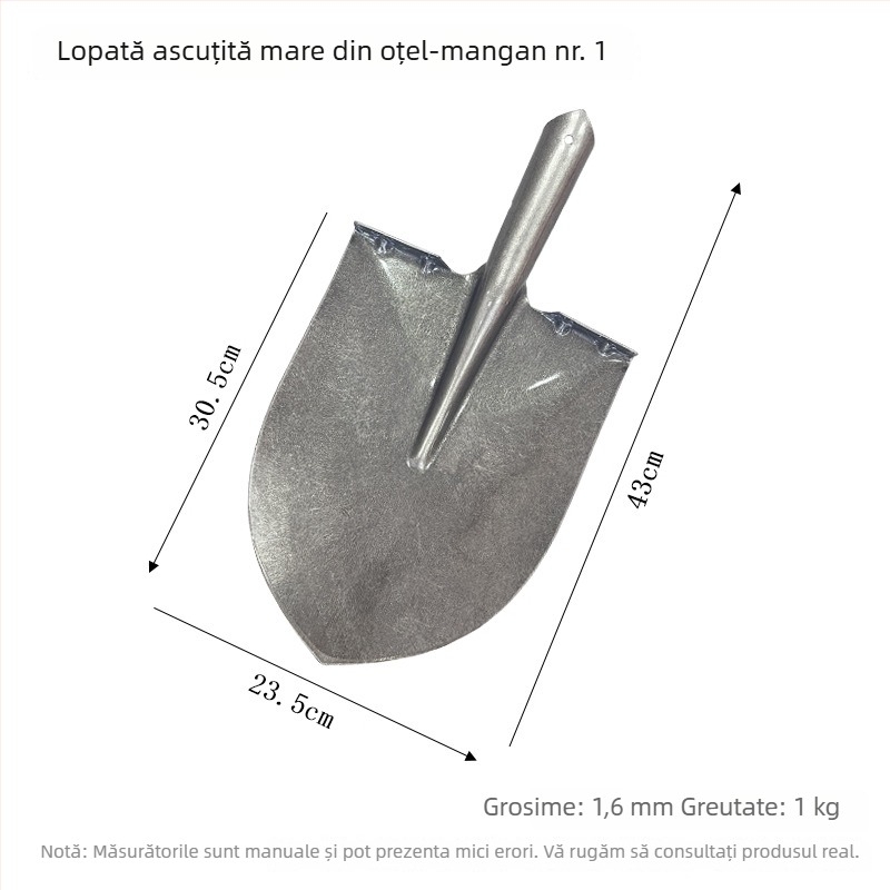 Lopată din oțel mangan cu mâner din lemn gros pentru grădinărit, săpat și plantarea copacilor; lamă pătrată și lamă ascuțită; unelte agricole și gospodărie