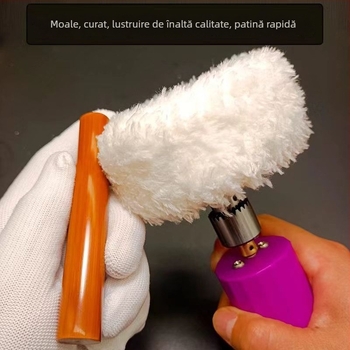 Bandă de polizare îngroșată cu fibre multiple, inel moale de polizare, accente stea-lună din jad pe mâner din lemn, pentru lustruirea porțelanului, detașabilă și practică