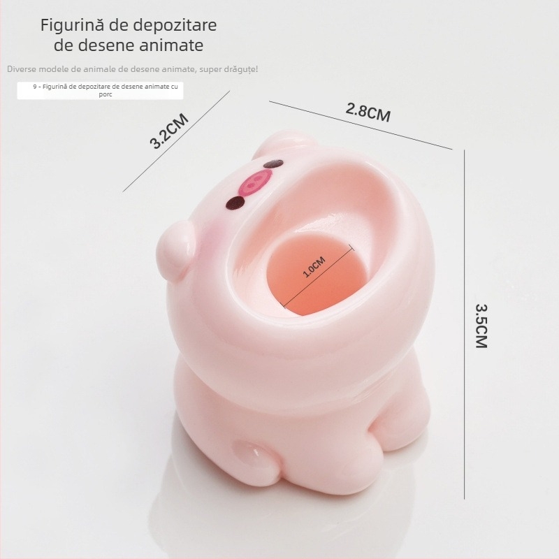 Suport pentru unghii în formă de desen animat și decor de birou, cu spațiu pentru capete de pilire, bol cu bule cu gură mare, spațiu de depozitare pentru purceluș, iepure și broască
