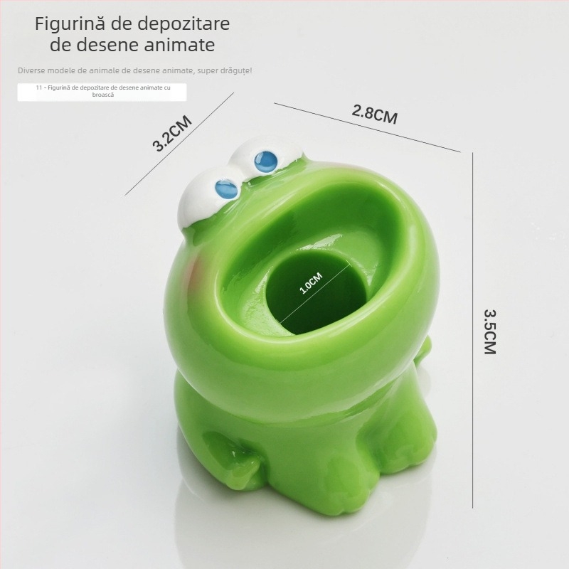 Suport pentru unghii în formă de desen animat și decor de birou, cu spațiu pentru capete de pilire, bol cu bule cu gură mare, spațiu de depozitare pentru purceluș, iepure și broască