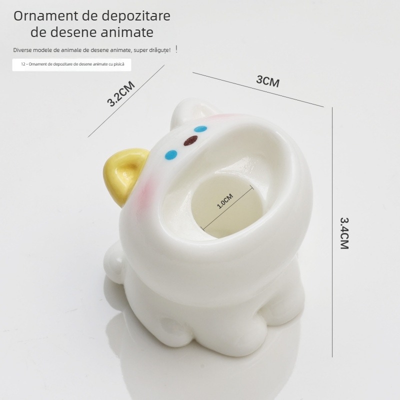 Suport pentru unghii în formă de desen animat și decor de birou, cu spațiu pentru capete de pilire, bol cu bule cu gură mare, spațiu de depozitare pentru purceluș, iepure și broască
