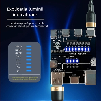 OSS T5 tester USB pentru cabluri de date la telefoane, Type-C încărcare rapidă – detector de anomalie