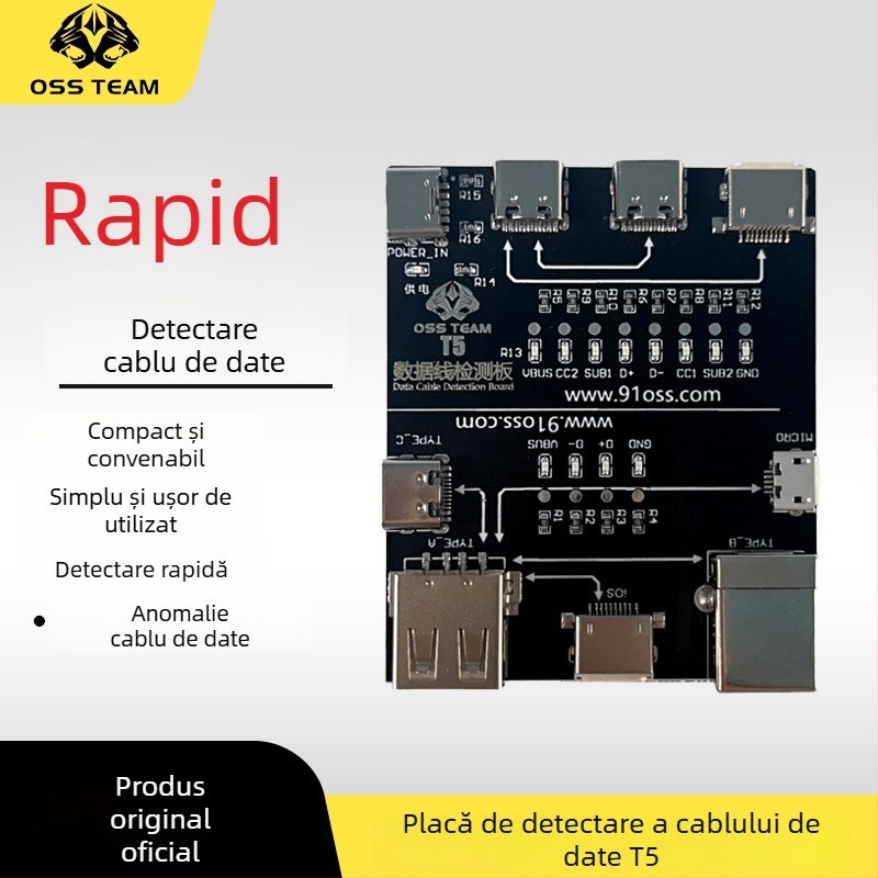OSS T5 tester USB pentru cabluri de date la telefoane, Type-C încărcare rapidă – detector de anomalie