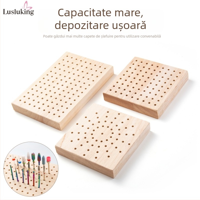 Cutie nouă de depozitare pentru freze de manichiură, cu raft din lemn perforat – organizator de birou pentru uneltele salonului