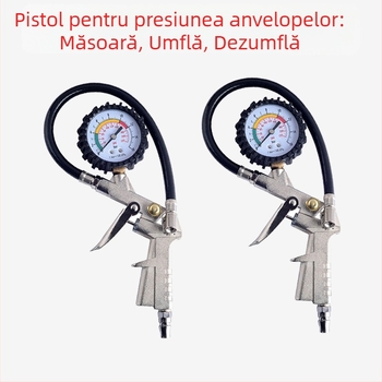 Pistol de umflat pneuri trei în unu, cu manometru și duză de umflare