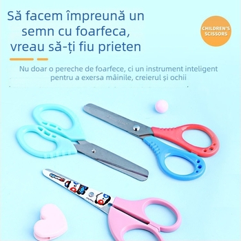 Foarfece pentru copii, cu vârf rotund, mâner din plastic, lame din oțel inoxidabil