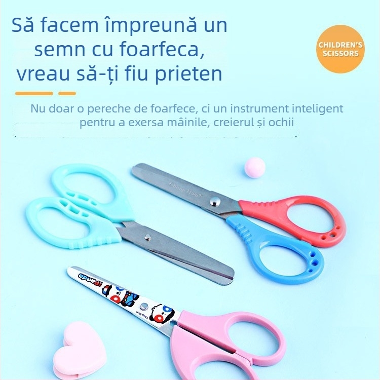 Foarfece pentru copii, cu vârf rotund, mâner din plastic, lame din oțel inoxidabil