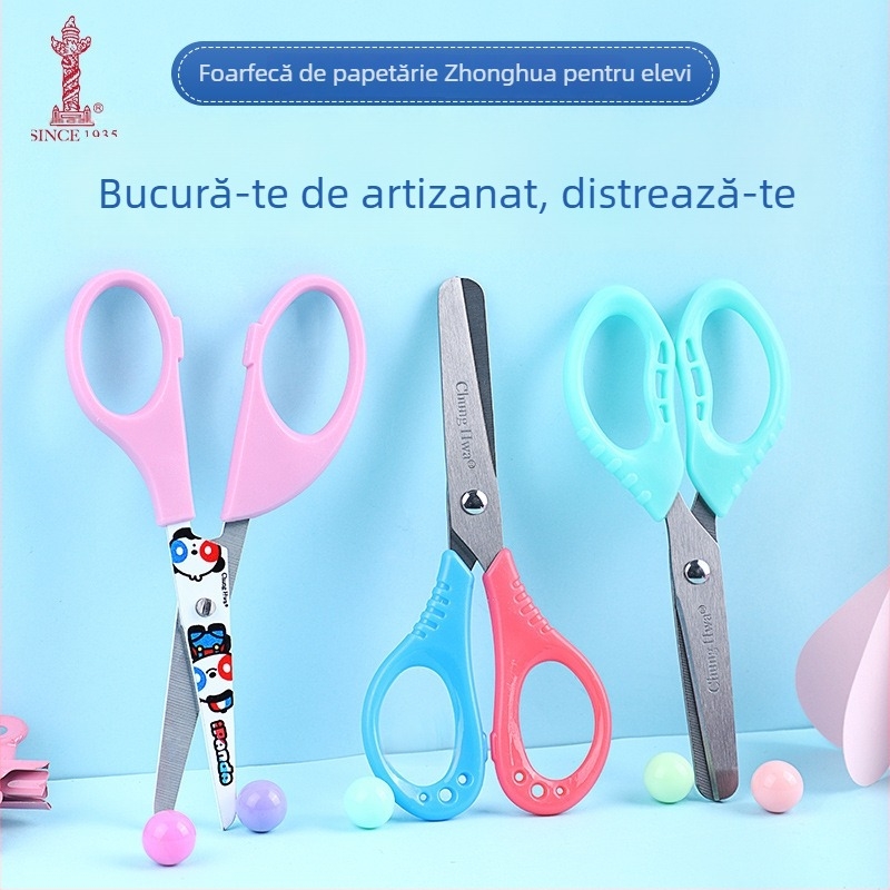 Foarfece pentru copii, cu vârf rotund, mâner din plastic, lame din oțel inoxidabil
