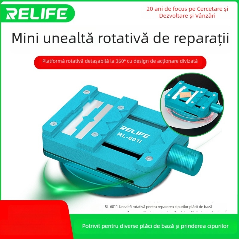 RELIFE RL-601I Suport Mini Rotativ pentru Reparații ale Cipurilor de pe Placa de Bază, Îndepărtarea Adezivului și Sudură