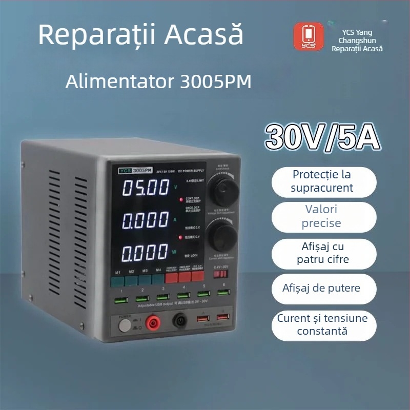 Sursă de alimentare DC stabilizată cu afișaj digital, 3005PM, ampermetru, pentru reparații ale telefoanelor mobile
