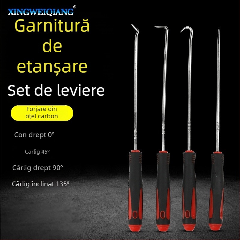 Set de 4 piese pentru garnitii de ulei: unealtă montaj garnitii, cârlig garnitii, extractor garnitii și cârlig demontare – întreținere auto și reparații de anvelope
