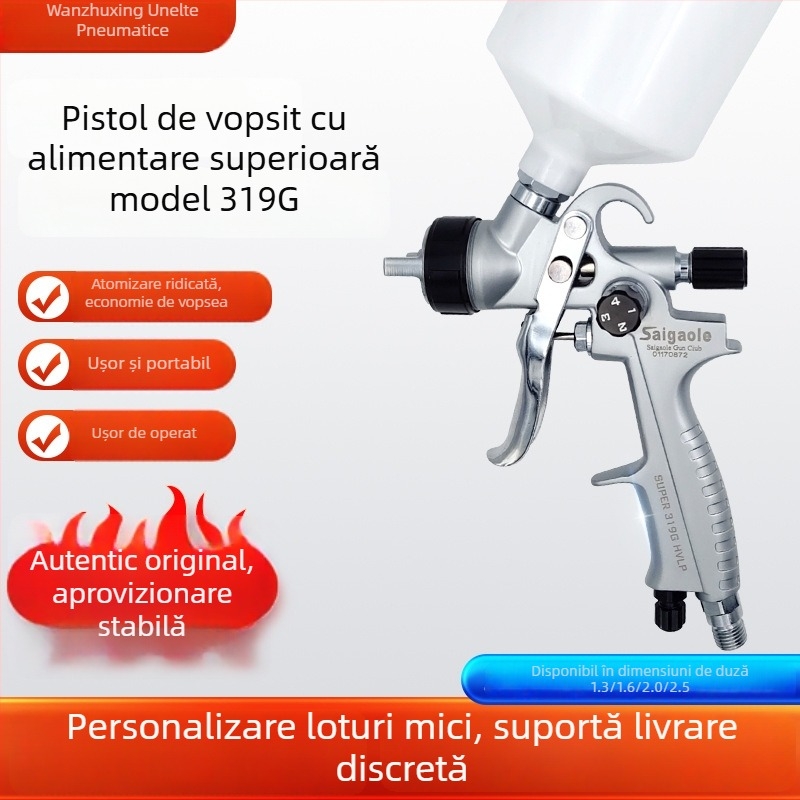 Saigaole Pistol de Pulverizare cu Alimentare Superioară pentru Automobile, Caroserie și Mobilier, duze 1.3/1.6/2.0/2.5 mm