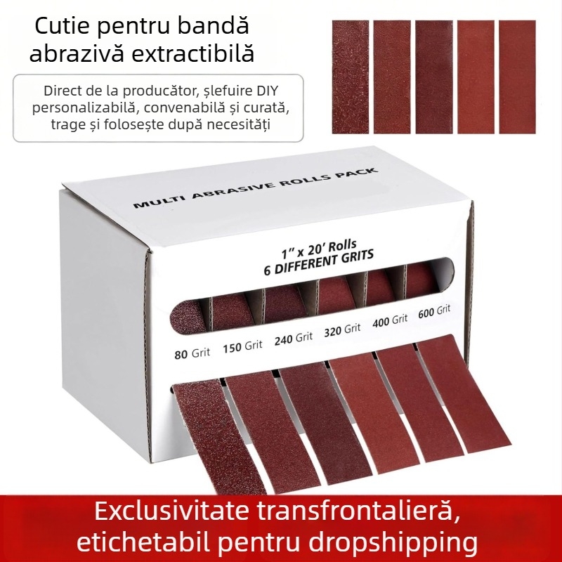 Role de șmirghel cu oxid de aluminiu, benzi de șlefuit în cutie, lățime 1 inch (25 mm), lungime 6 m