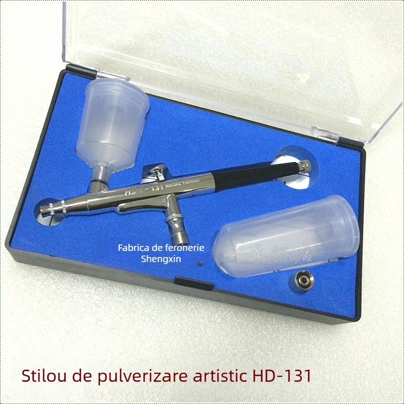 HD-131 Aerograf de artă cu duză 0,3 mm, acțiune dublă, reglaj extern, spray pentru fard de obraz