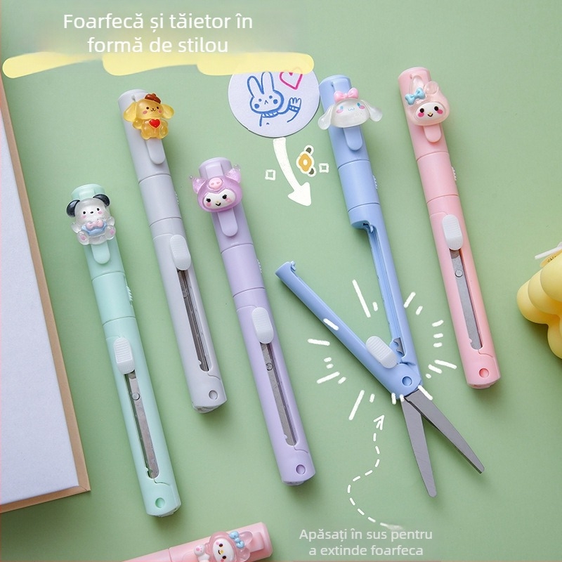 Foarfecă în stil pix pentru proiecte de crafting, cu două capete, lamă de siguranță mini pentru elevi