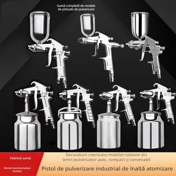 Pistol pneumatic F75 cu W71 pentru vopsire auto și mobilier, atomizare înaltă, pistol de pulverizat cu cupe superioare și inferioare
