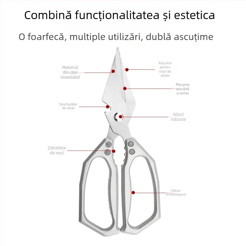 Foarfece de bucătărie cu cap mare, foarfece robuste pentru oase de pui, foarfece pentru pește și rață, foarfece pentru tăierea oaselor