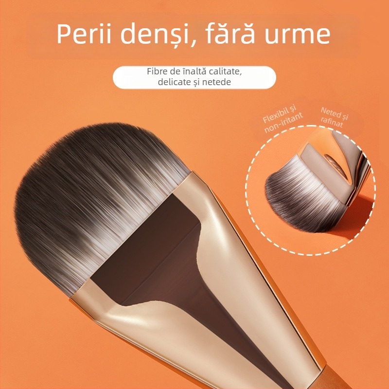 Gecomo pensulă pentru fond de ten ultra-subțire, formă linguală lată, concealer integrat, cap plat, peri moi, mâner din lemn, lungime 16,5 cm