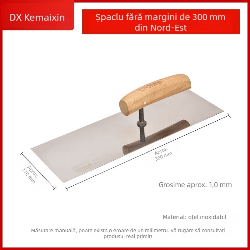 Spatulă din oțel inoxidabil pentru tencuiri, lamă extinsă, placă de fier mai groasă pentru zidărie și faianțe