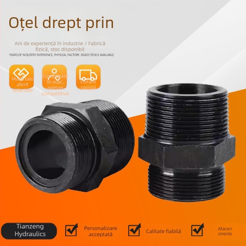 Reducător pentru conducte cu filet conic, standard britanic, oțel carbon, corp hidraulic cu flux drept, dimensiuni metrice
