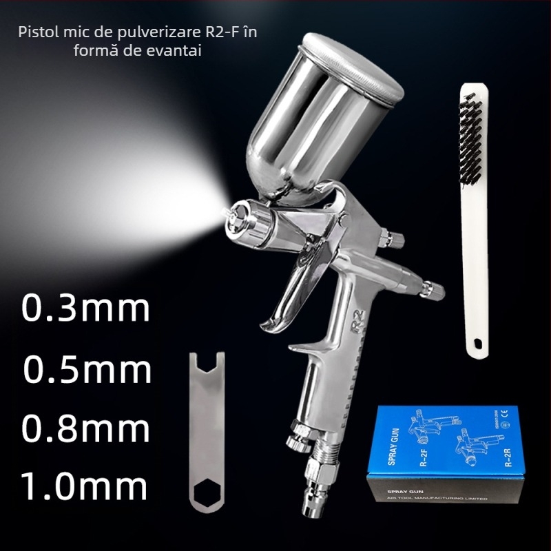 Pistol de pulverizare în formă de ventilator, duze 0.3/0.5/0.8/1.0, pentru vopsire auto, mobilier și reparații la piele, cu flacon de 100 ml