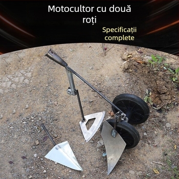 Unealtă de grădină motorizată trei în unu, cu două roți, pentru plivit, afânarea solului, săparea canelurilor și curățarea terenului