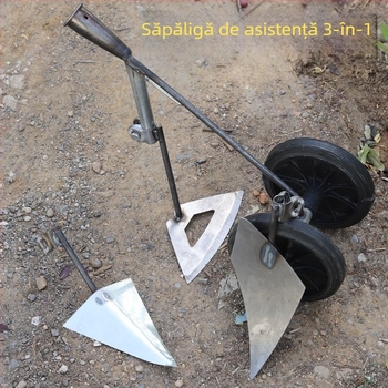 Unealtă de grădină motorizată trei în unu, cu două roți, pentru plivit, afânarea solului, săparea canelurilor și curățarea terenului